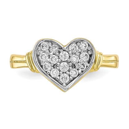 10K Yellow Gold & Rhodium CZ Heart Ring