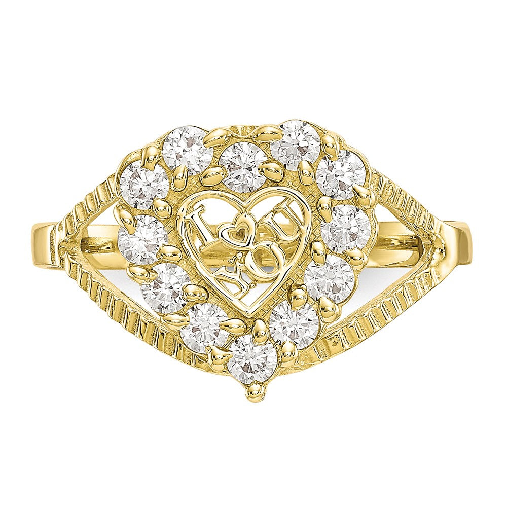 10K Yellow Gold CZ I LOVE YOU Heart Ring