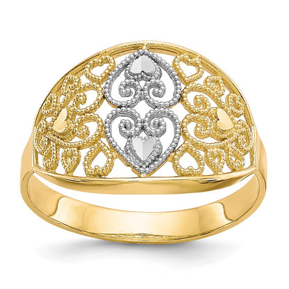 10K Yellow Gold w/Rhodium Filigree Heart Ring