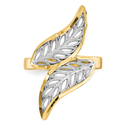 10K Yellow Gold w/Rhodium Diamond-Cut Filigree Ring