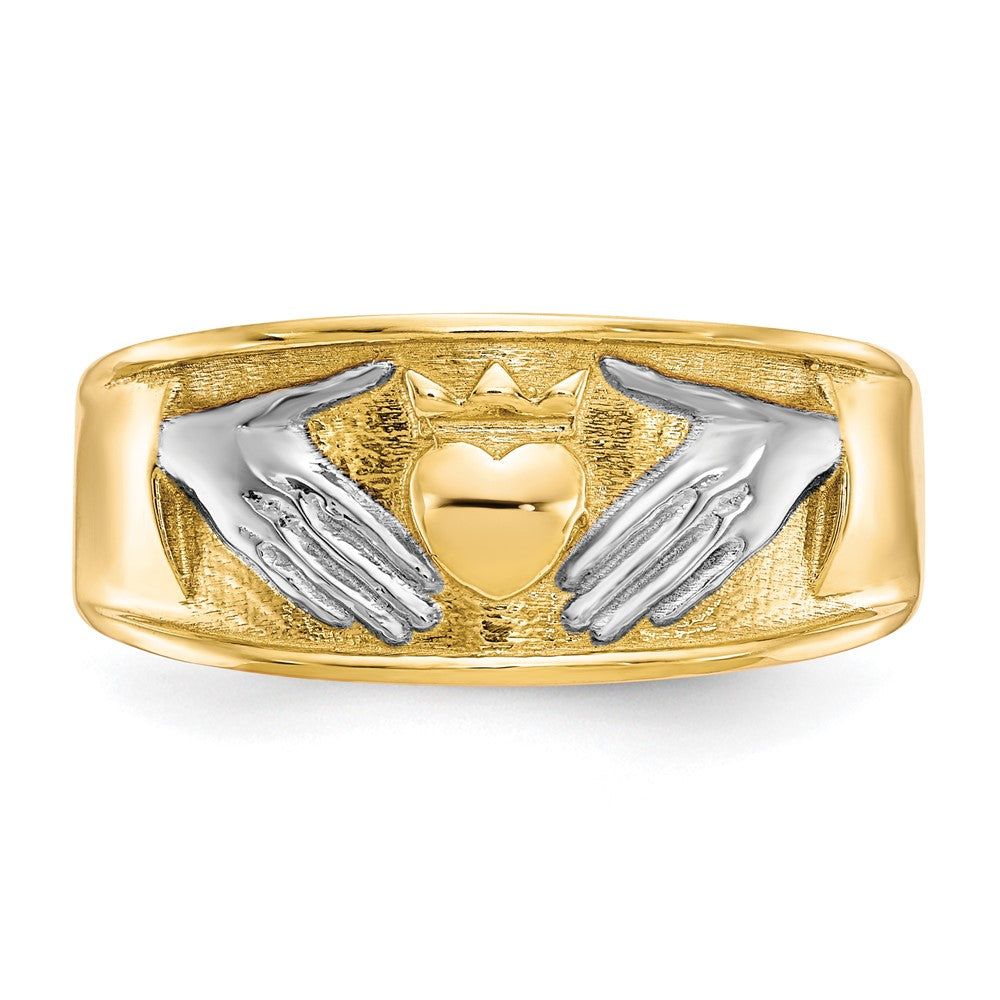 10K Yellow Gold & Rhodium Men's Claddagh Ring