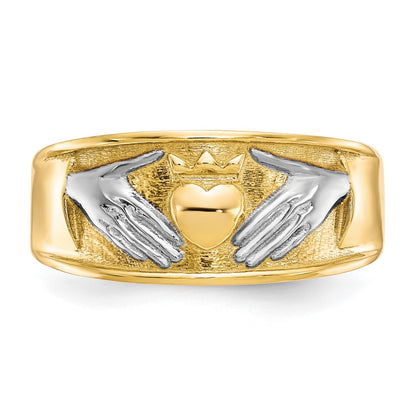 10K Yellow Gold & Rhodium Men's Claddagh Ring