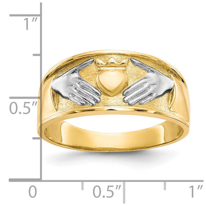 10K Yellow Gold & Rhodium Men's Claddagh Ring