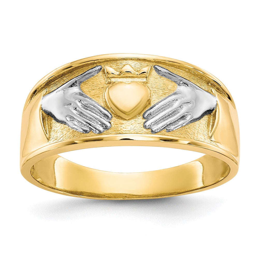 10K Yellow Gold & Rhodium Men's Claddagh Ring