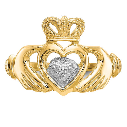 10K Yellow Gold & Rhodium Claddagh Ring