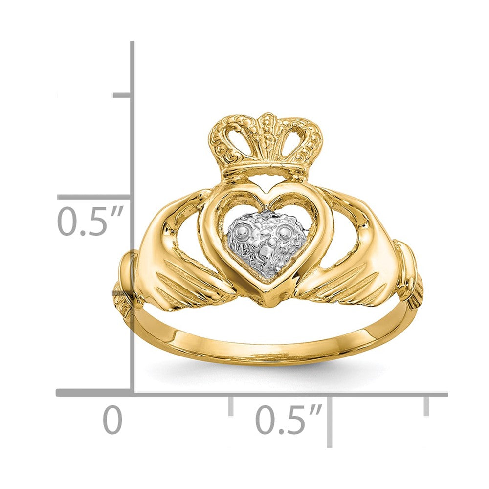 10K Yellow Gold & Rhodium Claddagh Ring