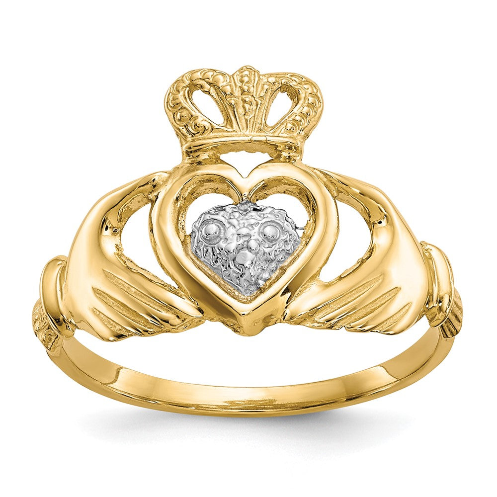 10K Yellow Gold & Rhodium Claddagh Ring