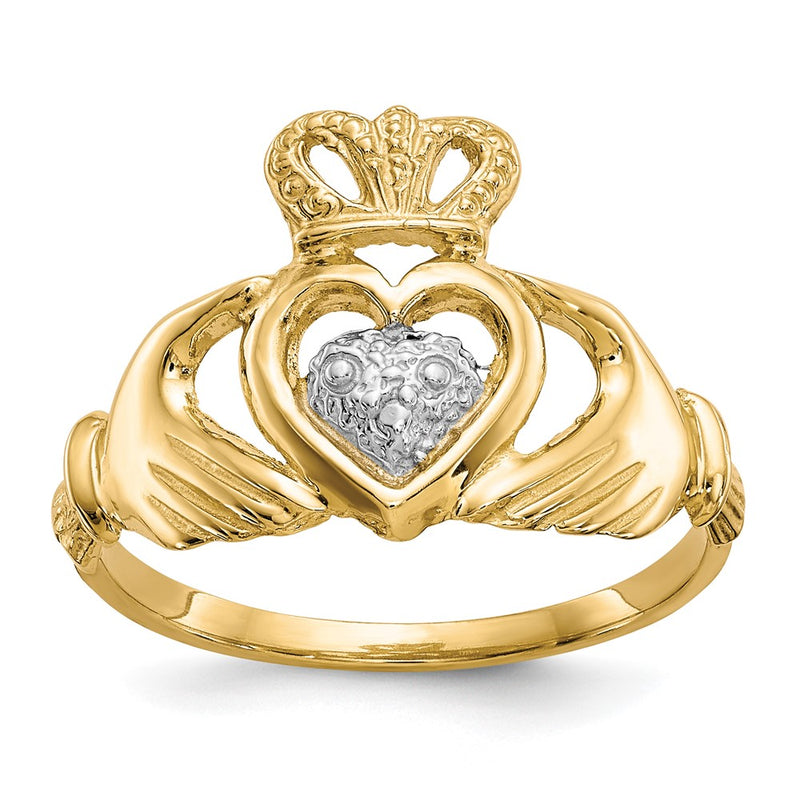 10K Yellow Gold & Rhodium Claddagh Ring