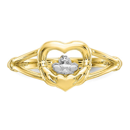 10K Yellow Gold & Rhodium Ladies Claddagh Ring