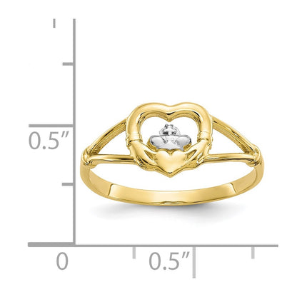 10K Yellow Gold & Rhodium Ladies Claddagh Ring
