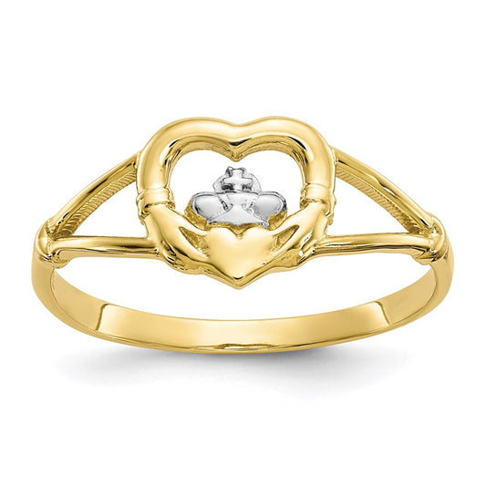 10K Yellow Gold & Rhodium Ladies Claddagh Ring