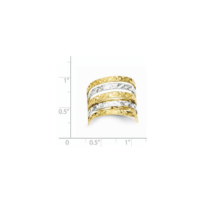 10K Yellow Gold & Rhodium Real Diamond Cut Fancy Lined Ring