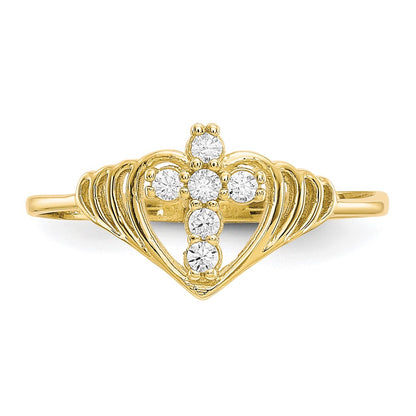 10K Yellow Gold CZ Cross Ring