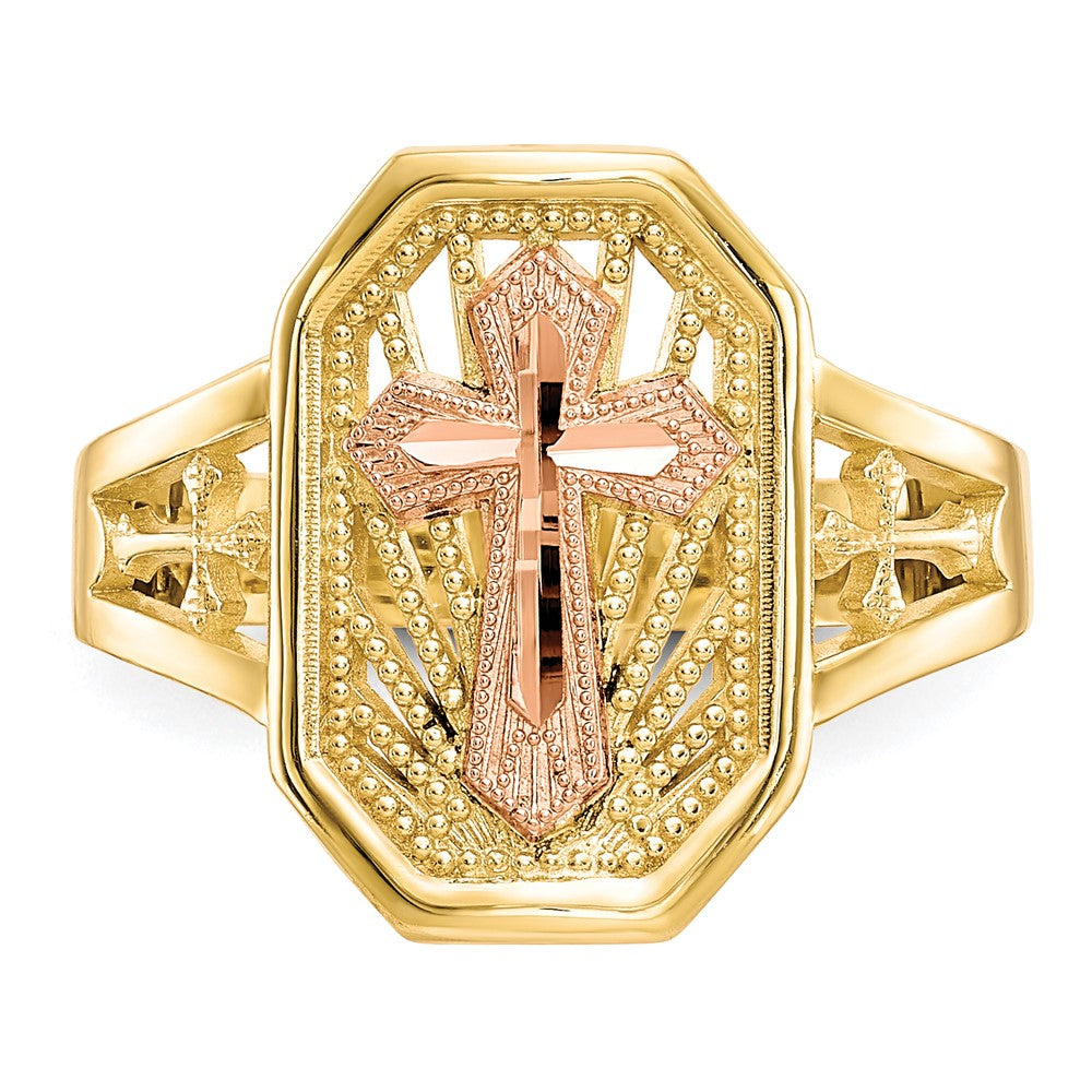 10k Two-Tone Gold Filigree Cross Ring