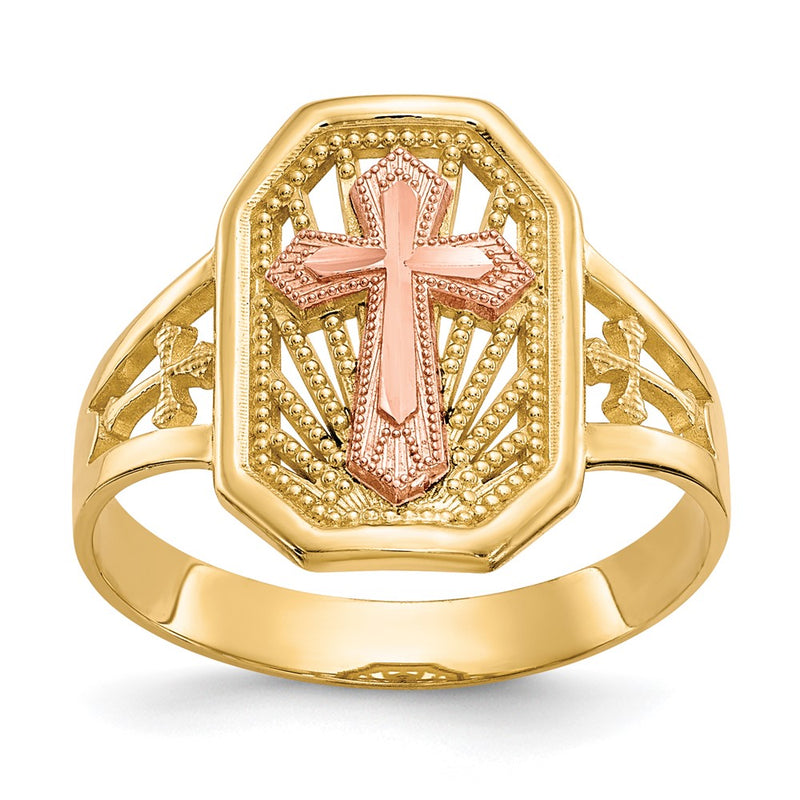 10k Two-Tone Gold Filigree Cross Ring