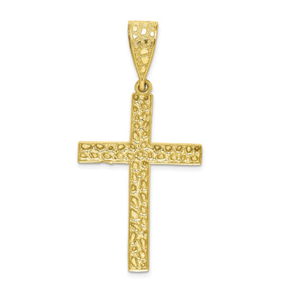 10k Yellow Gold Diamond-cut Nugget Cross Pendant
