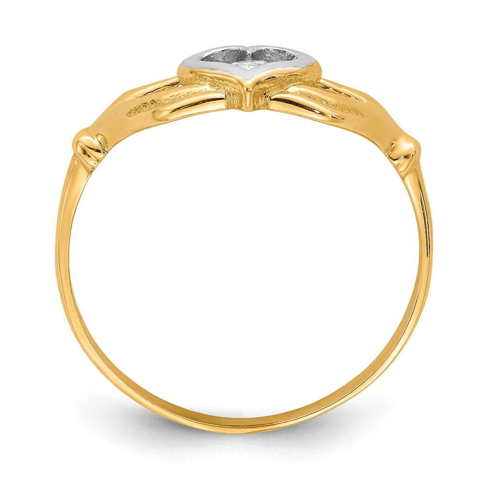 10K Yellow Gold w/Rhodium CZ Claddagh Ring