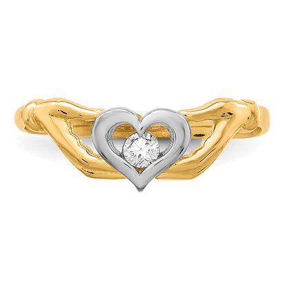 10K Yellow Gold w/Rhodium CZ Claddagh Ring