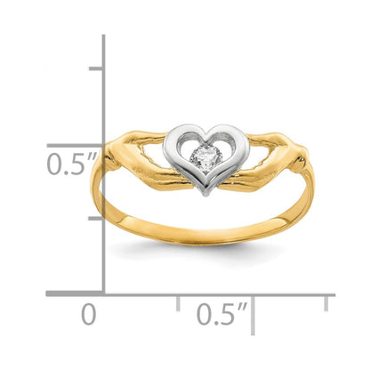 10K Yellow Gold w/Rhodium CZ Claddagh Ring