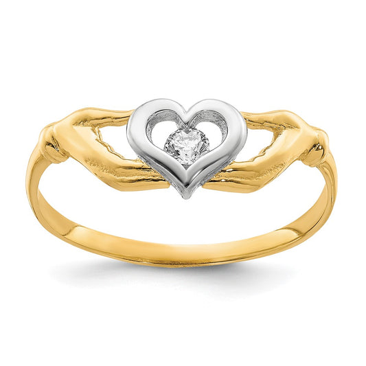 10K Yellow Gold w/Rhodium CZ Claddagh Ring