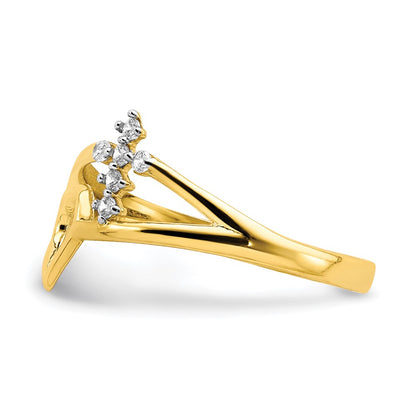10K Yellow Gold Heart And Cross CZ Ring