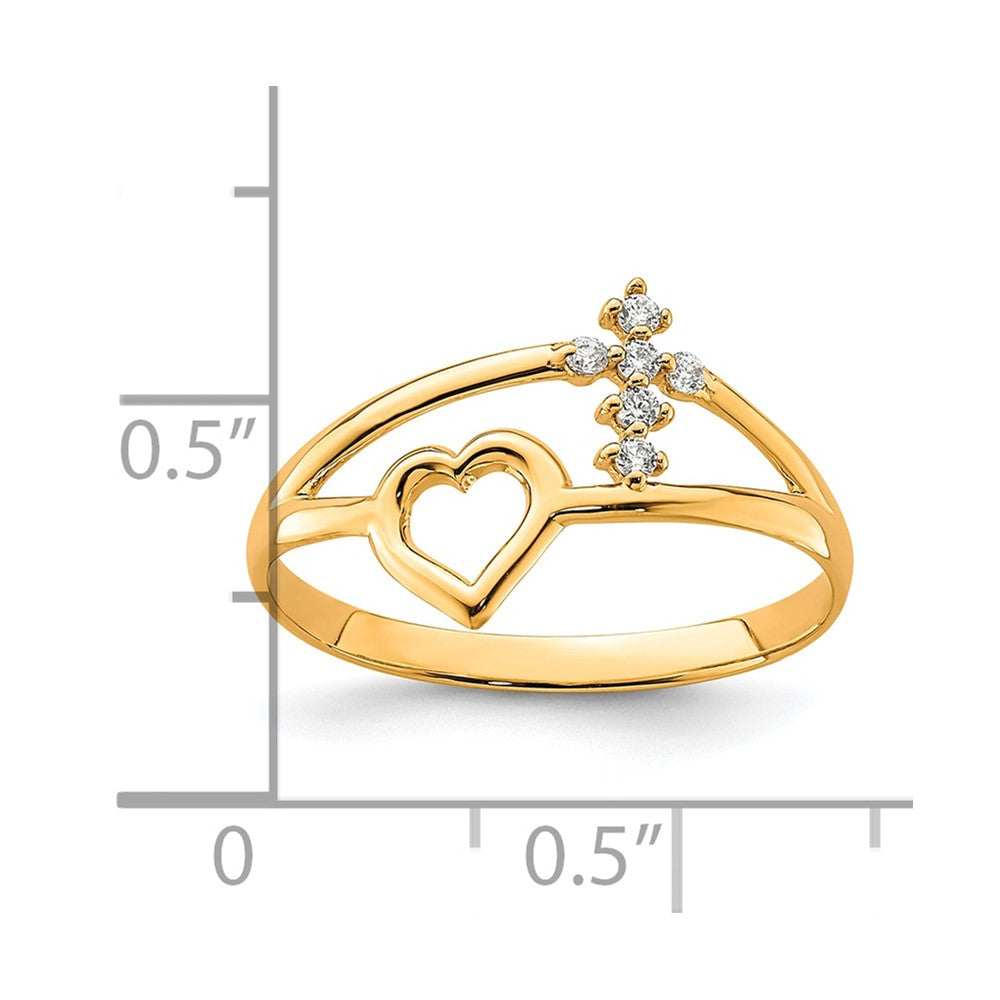 10K Yellow Gold Heart And Cross CZ Ring