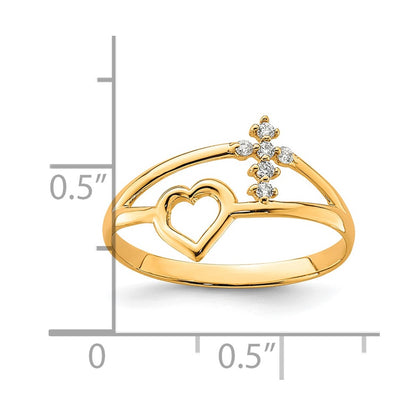 10K Yellow Gold Heart And Cross CZ Ring