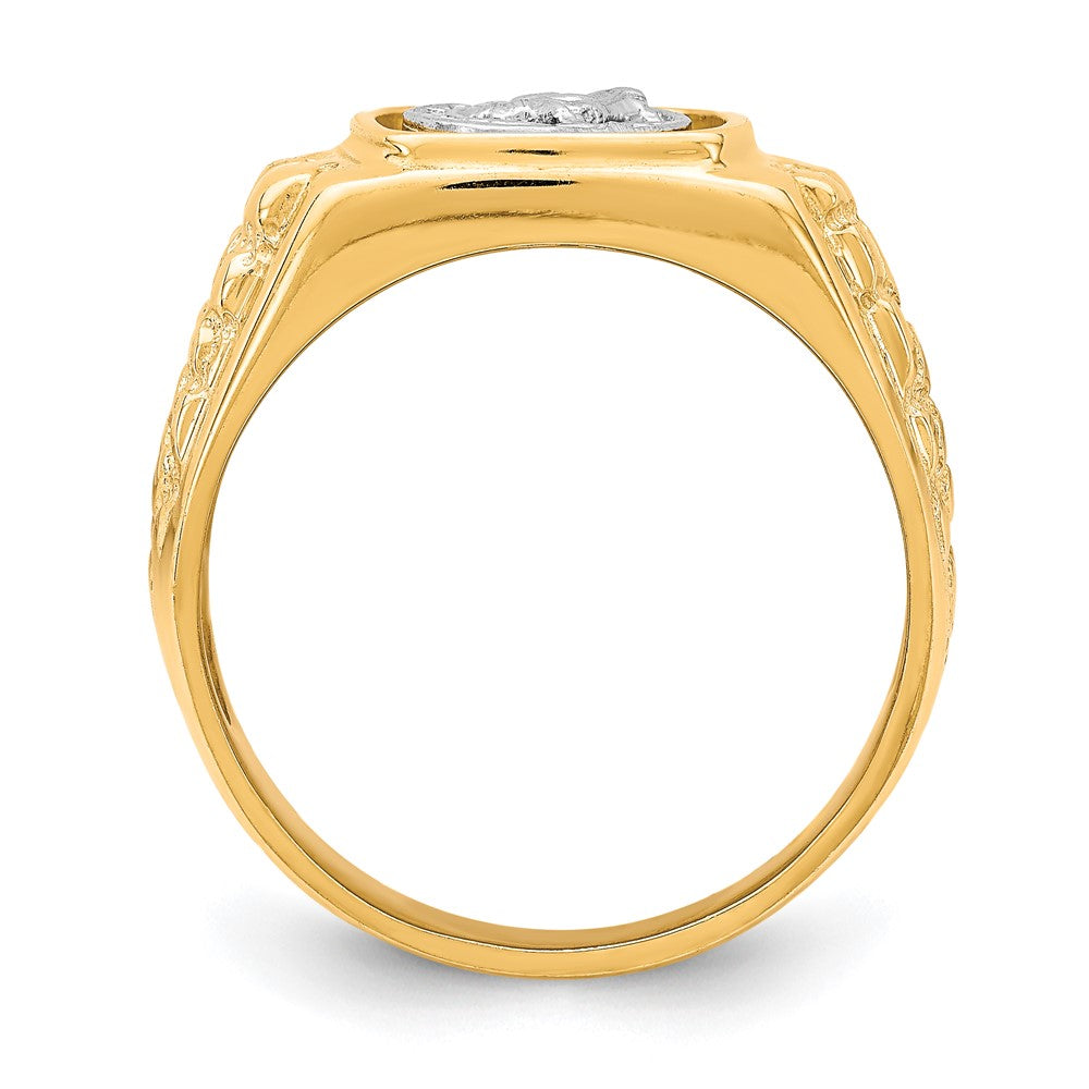 10K Two-Tone Gold Horseshoe with Horse Head Mens Ring