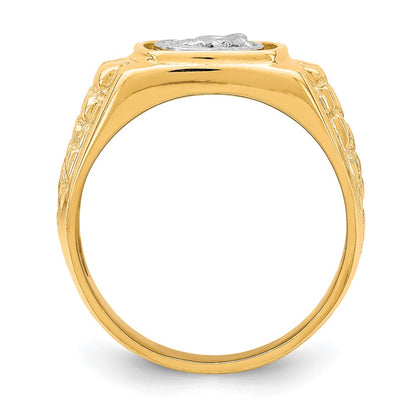 10K Two-Tone Gold Horseshoe with Horse Head Mens Ring