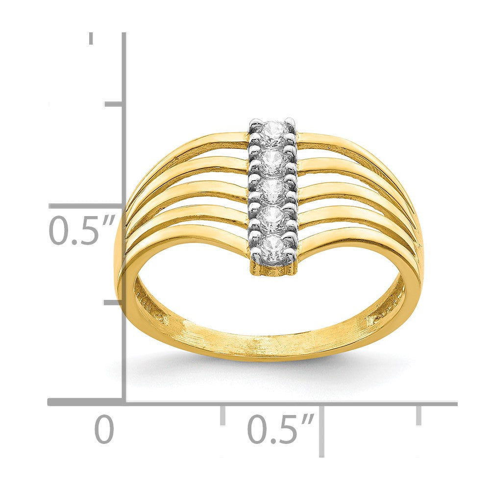 10K Yellow Gold CZ 5-Line Ring