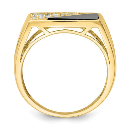10K Yellow Gold CZ and Onyx Men'S Ring