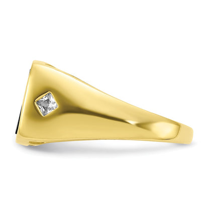 10K Yellow Gold CZ and Onyx Men'S Ring