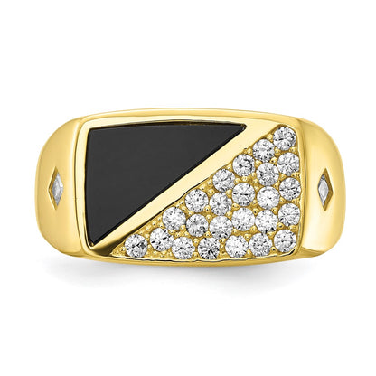 10K Yellow Gold CZ and Onyx Men'S Ring