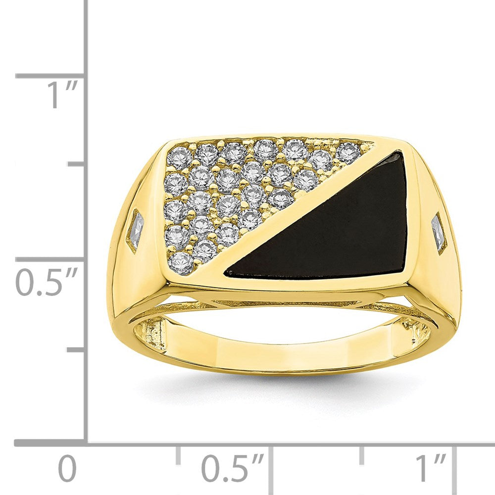 10K Yellow Gold CZ and Onyx Men'S Ring