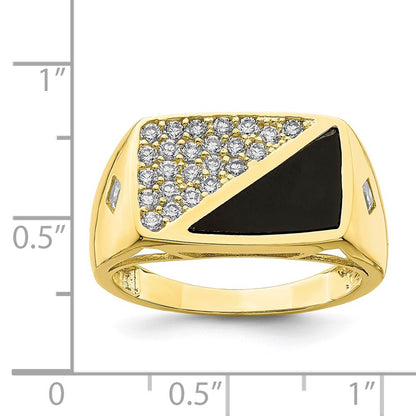 10K Yellow Gold CZ and Onyx Men'S Ring