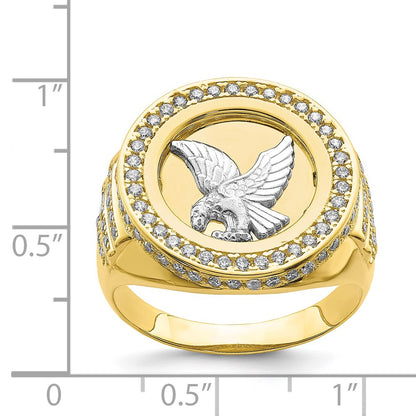 10K Two-Tone Gold CZ Micropave Eagle Mens Ring