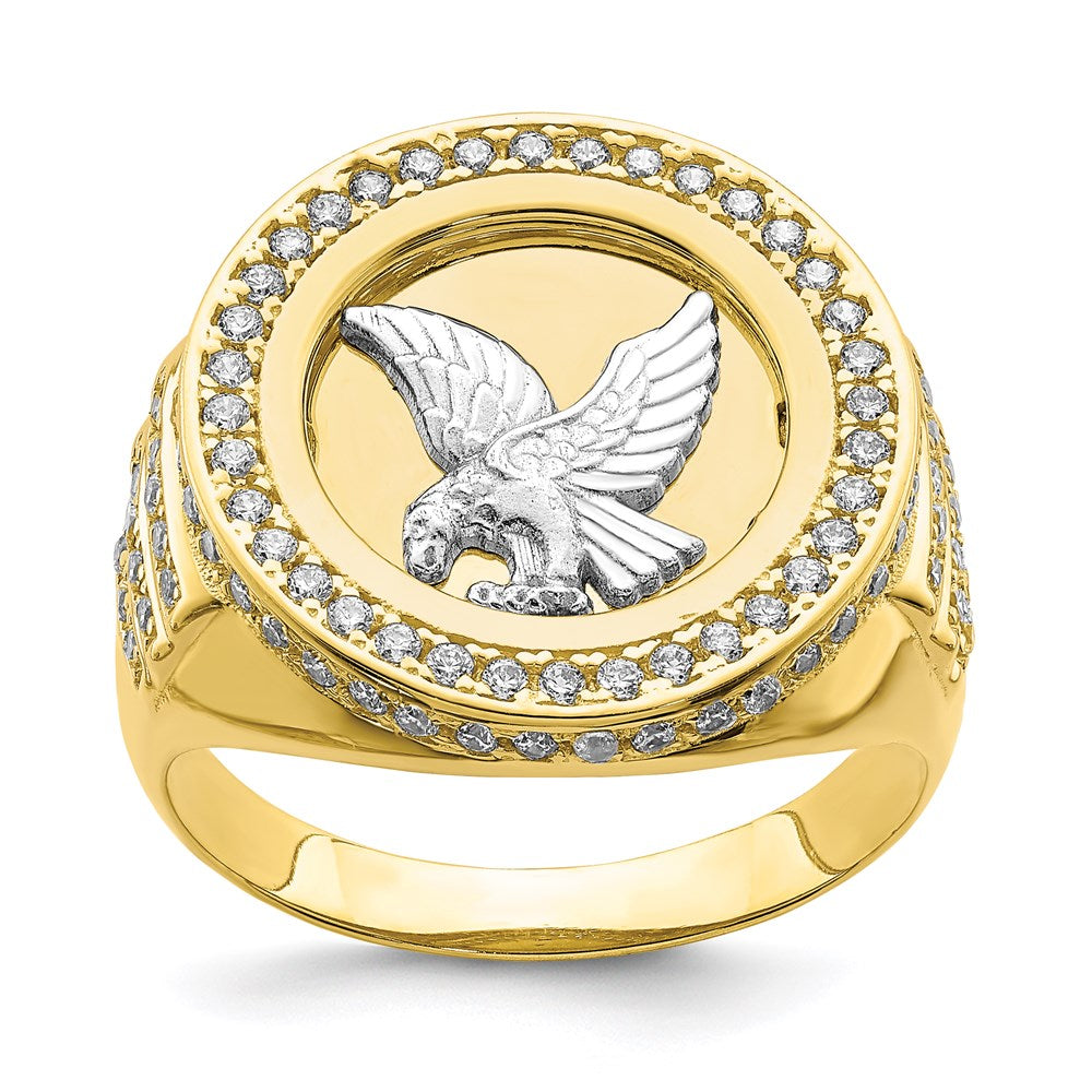10K Two-Tone Gold CZ Micropave Eagle Mens Ring