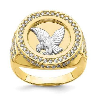 10K Two-Tone Gold CZ Micropave Eagle Mens Ring
