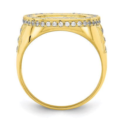 10K Yellow Gold w/Rhodium CZ Micropave Last Supper Mens Ring