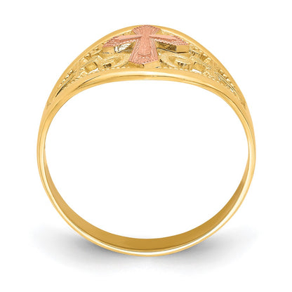 10K Two-Tone Gold Cross Ring