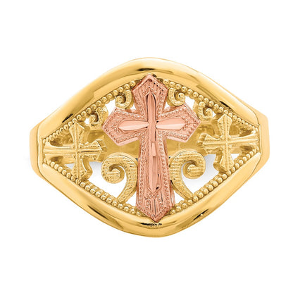 10K Two-Tone Gold Cross Ring