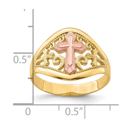 10K Two-Tone Gold Cross Ring