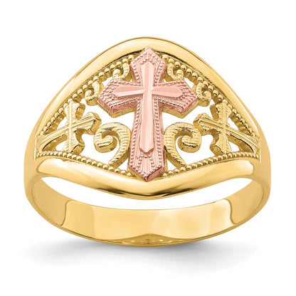 10K Two-Tone Gold Cross Ring