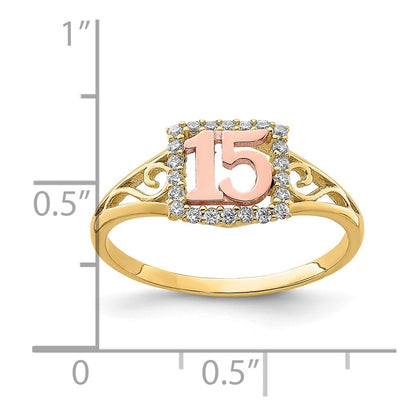 10K Two-Tone Gold CZ 15 Ring