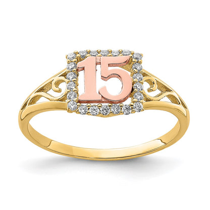 10K Two-Tone Gold CZ 15 Ring