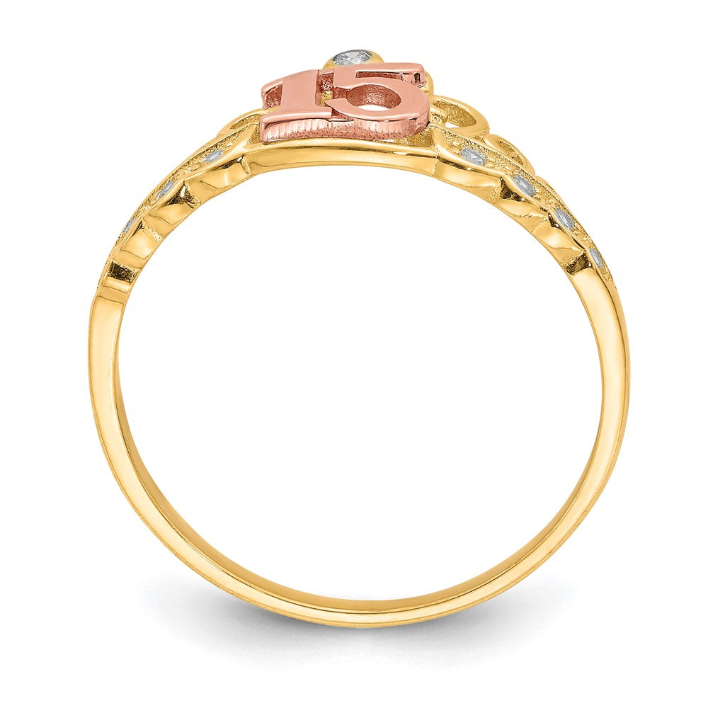 10K Two-Tone Gold CZ 15 Crown Ring