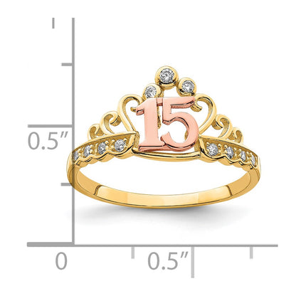 10K Two-Tone Gold CZ 15 Crown Ring