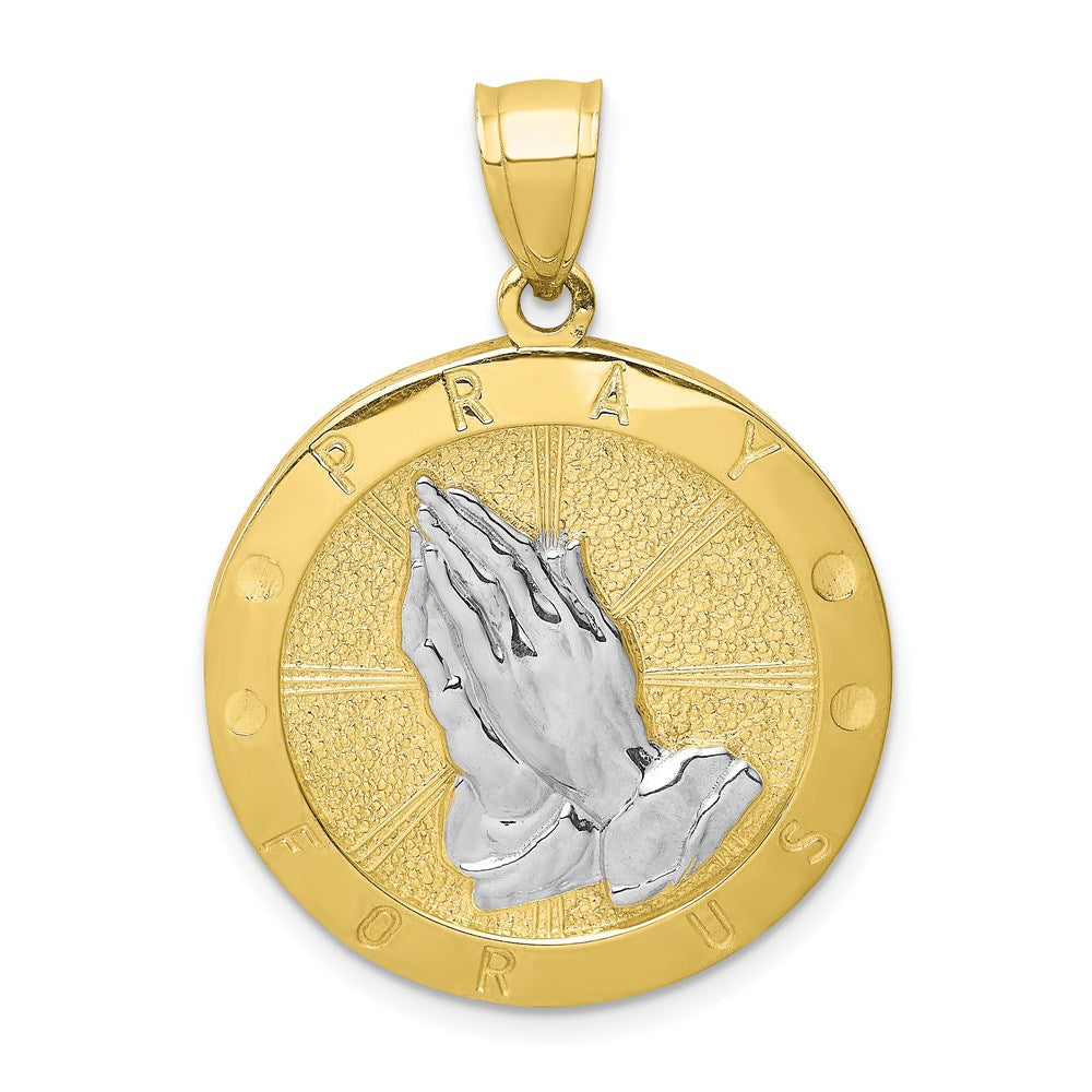 10k Yellow Gold w/Rhodium Guadalupe Reversible Praying Hands Medal