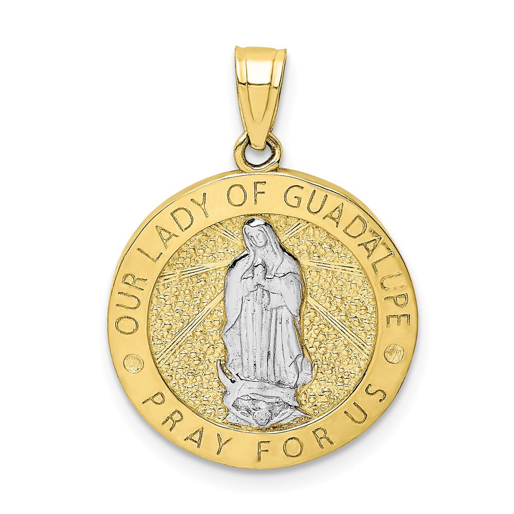 10k Yellow Gold w/Rhodium Reversible Lady of Guadalupe/Praying Hands Medal