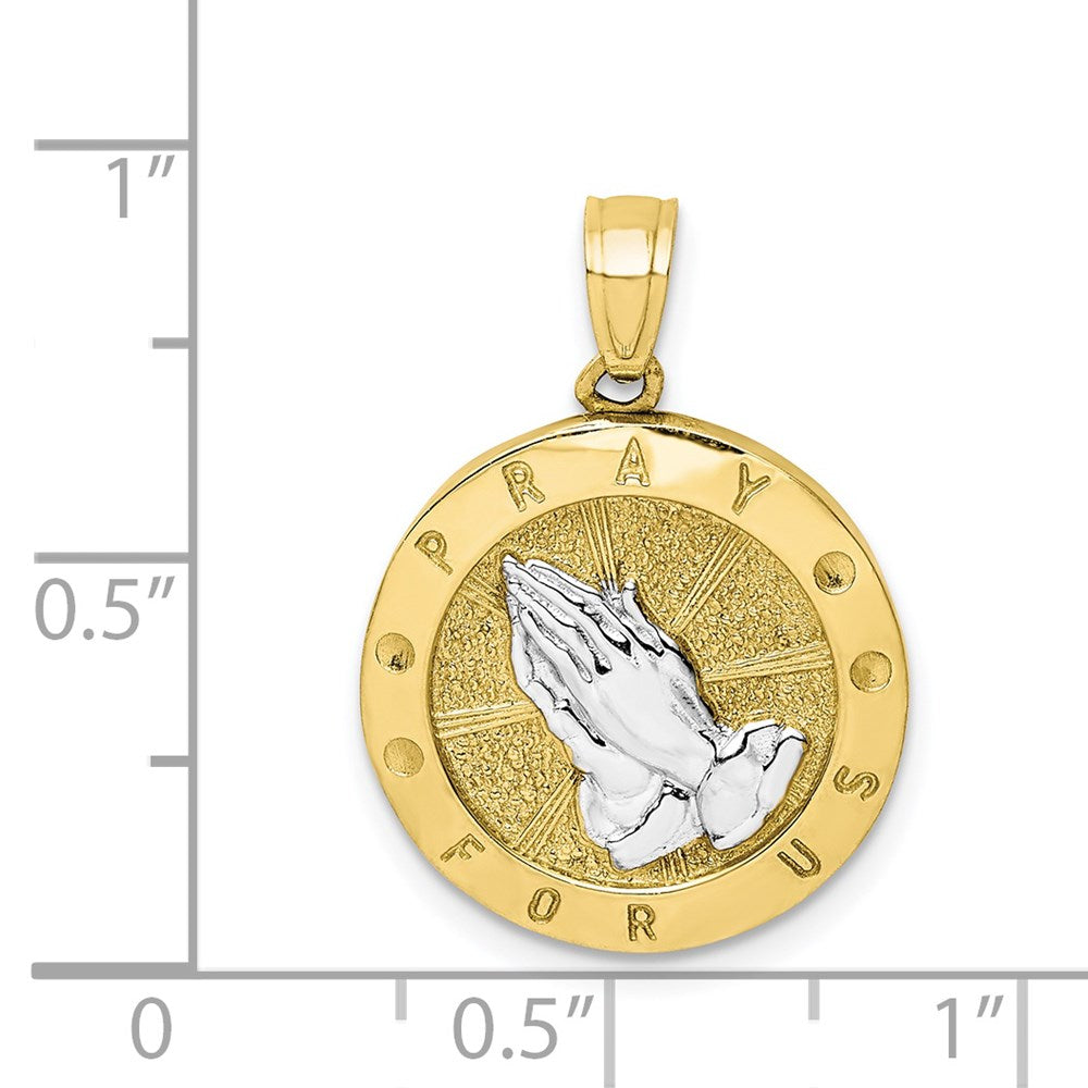 10k Yellow Gold w/Rhodium Reversible Lady of Guadalupe/Praying Hands Medal